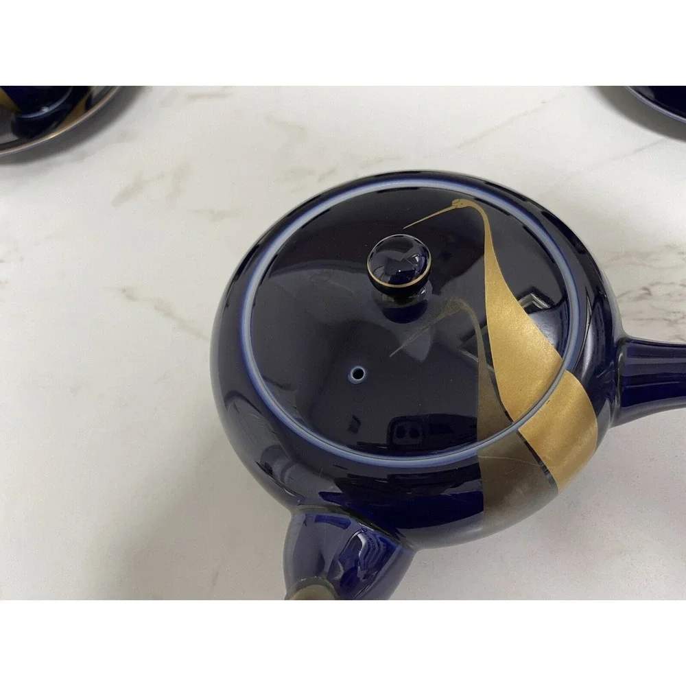 Vintage  Fukagawa Arita Cobalt Blue Gold Cranes Teapot 5 Cups/5 Sm Plates‎